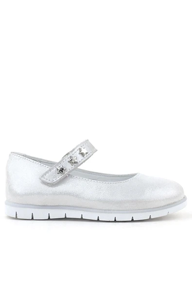 Rakerplus Hakiki Deri Gümüş Yıldızlı Cırtlı Kız Çocuk Babet - Resim 2