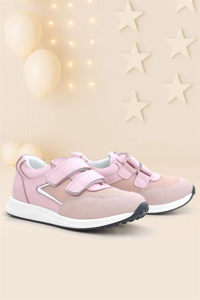 Hakiki Deri Pembe Cırt Cırtlı Kız Çocuk Günlük Spor Ayakkabı ürün görseli