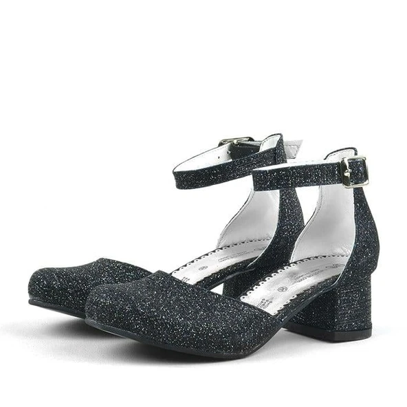 Merida Siyah Simli Kalın Topuklu Kız Çocuk Topuklu Ayakkabı - Resim 5