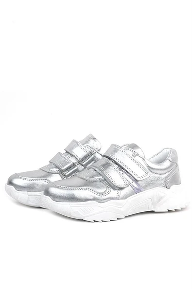 Rakerplus Hakiki Deri Gümüş Beyaz Tabanlı Kız Çocuk Sneakers Ayakkabı - Resim 4