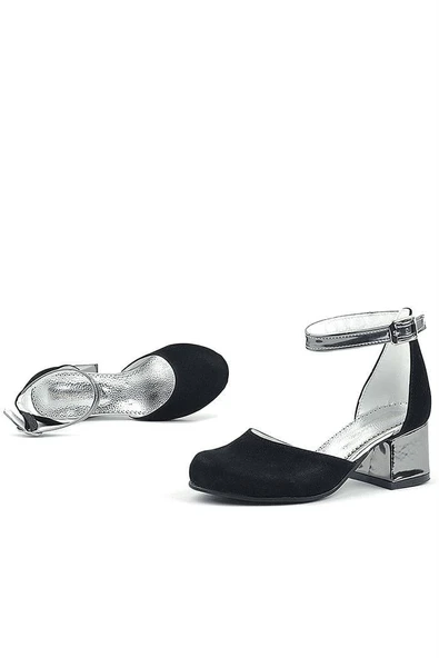 Merida Siyah Platin Kalın Topuklu Kız Çocuk Topuklu Ayakkabı - Resim 7