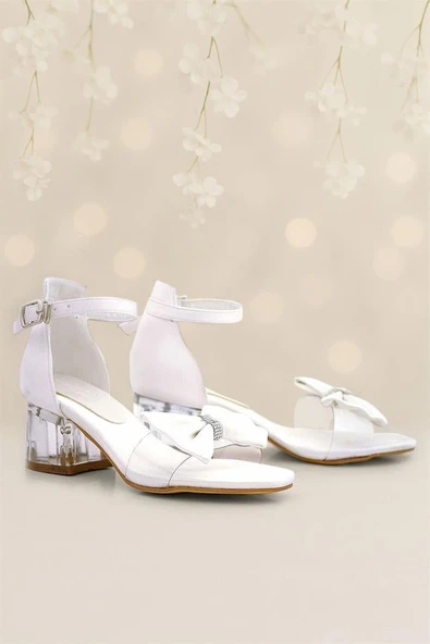 Jessie Sedef Saten Kurdeleli Kız Çocuk Topuklu Ayakkabı ürün görseli