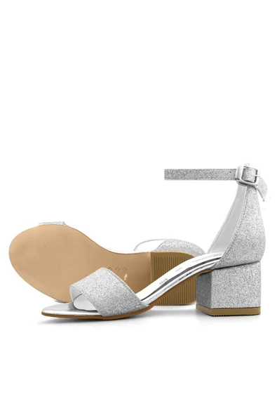 Lilo Simli Gümüş Tek Bantlı Kız Çocuk Topuklu Abiye Ayakkabı - Resim 5