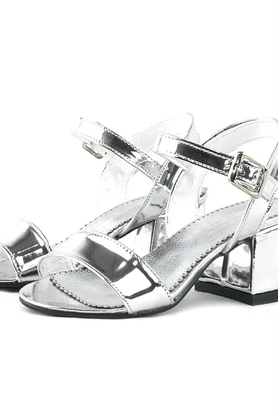Pony Gümüş Aynalı Kalın Topuklu Kız Çocuk Abiye Ayakkabı - Resim 8