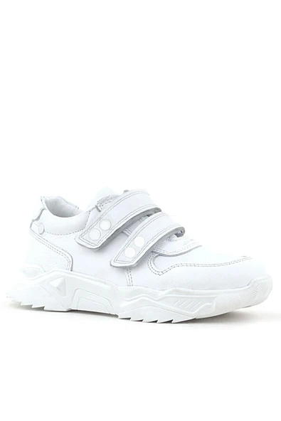 Rakerplus Hakiki Deri Beyaz Metal Detaylı Kız Çocuk Sneakers Ayakkabı ürün görseli