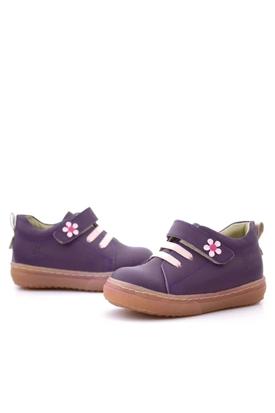Anatomik Hakiki Deri Yumuşak Mor Çiçekli Cırtlı Kız Çocuk Ayakkabı - Resim 6