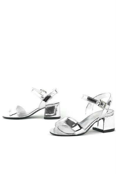 Pony Gümüş Aynalı Kalın Topuklu Kız Çocuk Abiye Ayakkabı - Resim 6