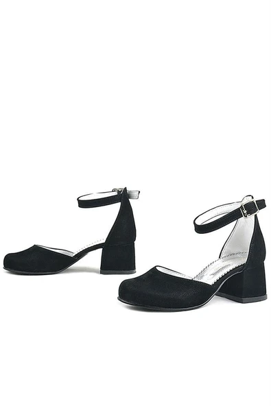 Merida Siyah Süet Kalın Topuklu Kız Çocuk Topuklu Ayakkabı - Resim 6