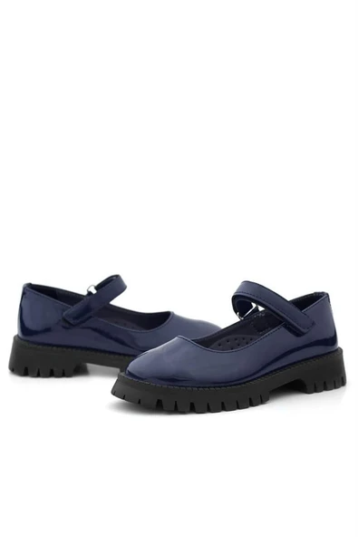 Rakerplus Lacivert Rugan Cırtlı Kalın Tabanlı Kız Çocuk Okul Ayakkabısı - 8