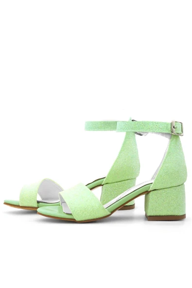 Lilo Simli Yeşil Tek Bantlı Kız Çocuk Topuklu Abiye Ayakkabı - Resim 6