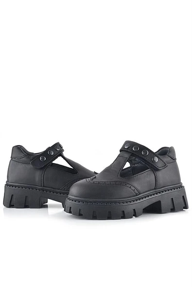 Rakerplus Hakiki Deri Siyah Cırtlı Metal Detaylı Kız Çocuk Günlük Ayakkabı - Resim 8