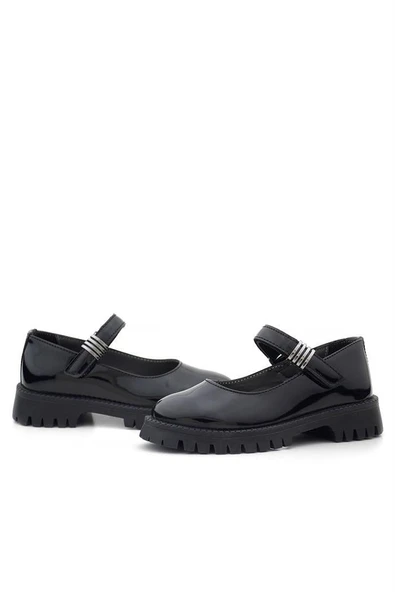 Rakerplus Siyah Rugan Cırtlı Kalın Tabanlı Metal Detaylı Kız Çocuk Okul Ayakkabısı - 8
