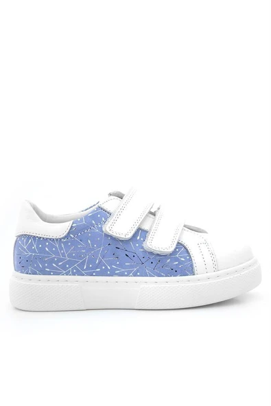Hakiki Deri Beyaz Mavi Cırt Cırtlı Kız Çocuk Spor Ayakkabı - Resim 9