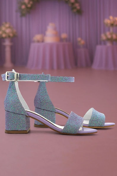 Lilo Simli Mor Tek Bantlı Kız Çocuk Topuklu Abiye Ayakkabı - Resim 8