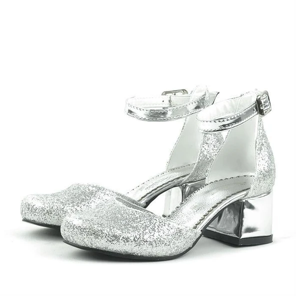 Merida Gümüş Kalın Topuklu Kız Çocuk Topuklu Ayakkabı - Resim 12