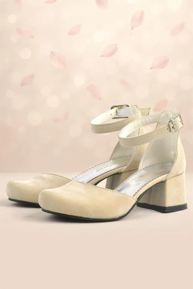 Merida Bej Süet Kalın Topuklu Kız Çocuk Topuklu Ayakkabı - Resim 8