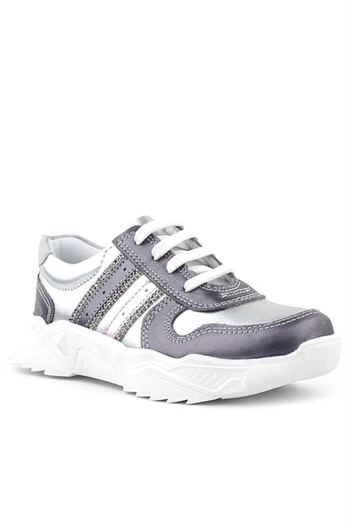 Rakerplus Hakiki Deri Platin Pembe Parlak Taşlı Kız Çocuk Sneakers Ayakkabı ürün görseli