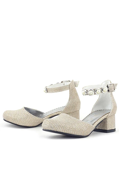 Merida Gold Simli Kalın Topuklu Taşlı Kız Çocuk Topuklu Ayakkabı - Resim 5