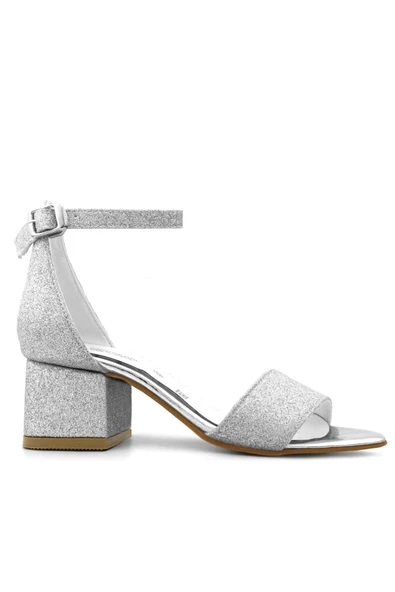 Lilo Simli Gümüş Tek Bantlı Kız Çocuk Topuklu Abiye Ayakkabı - Resim 10