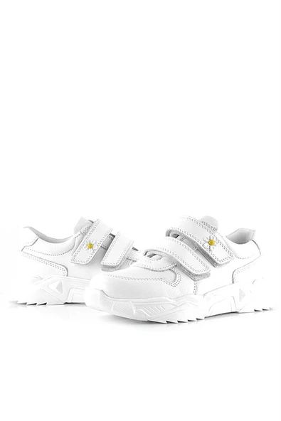 Rakerplus Hakiki Deri Beyaz Papatya Detaylı Kız Çocuk Günlük Ayakkabı - Resim 8