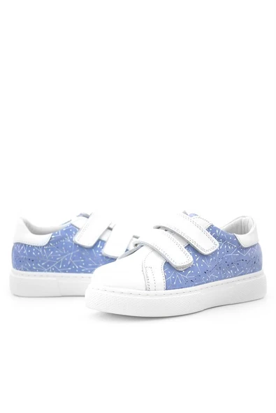 Hakiki Deri Beyaz Mavi Cırt Cırtlı Kız Çocuk Spor Ayakkabı - Resim 7