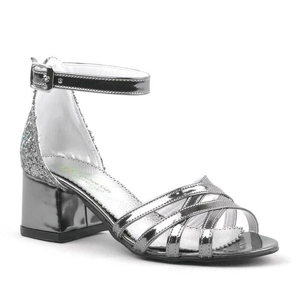 Belle Platin Kalın Topuklu Kız Çocuk Abiye Ayakkabı - Resim 2