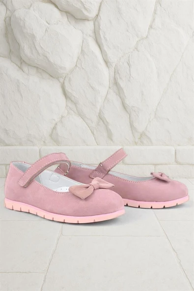 Rakerplus Hakiki Deri Pembe Fiyonklu Cırtlı Kız Çocuk Babet ürün görseli