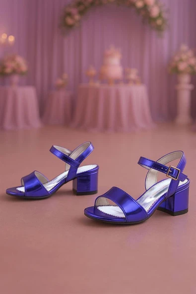 Pony Mor Aynalı Kalın Topuklu Kız Çocuk Abiye Ayakkabı ürün görseli