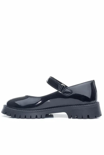 Rakerplus Siyah Rugan Cırtlı Kalın Tabanlı Kız Çocuk Okul Ayakkabısı - 5