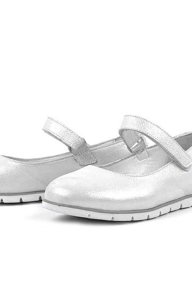 Rakerplus Hakiki Deri Gümüş Cırtlı Kız Çocuk Babet - Resim 6