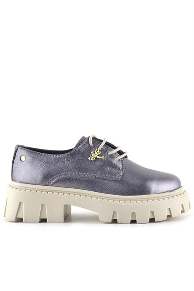 Rakerplus Platin Hakiki Deri Toka Detaylı Bağcıklı Kız Çocuk Günlük Ayakkabı - Resim 11