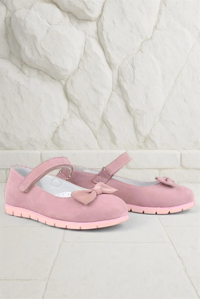 Rakerplus Hakiki Deri Pembe Fiyonklu Cırtlı Kız Çocuk Babet - Resim 8