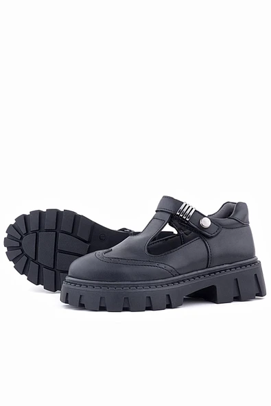 Rakerplus Siyah Mat Cırtlı Toka Detaylı Kız Çocuk Okul Ayakkabı - 6