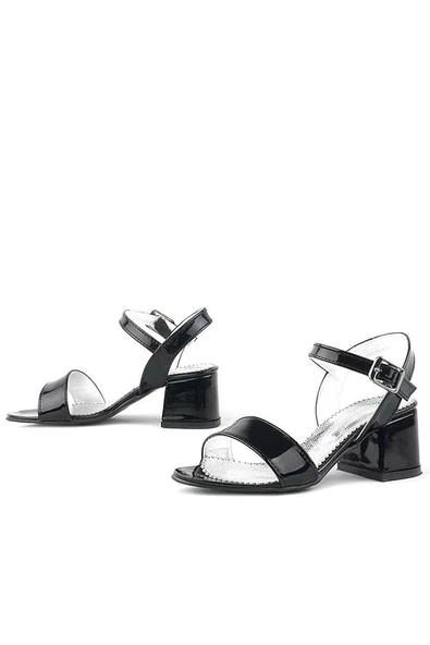 Pony Siyah Rugan Kalın Topuklu Kız Çocuk Abiye Ayakkabı - Resim 6