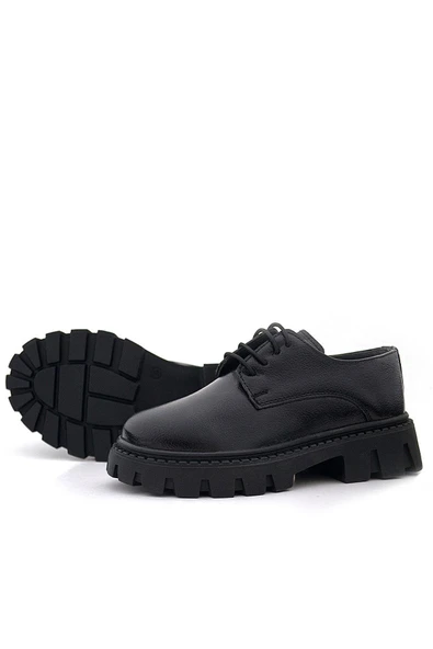 Rakerplus Siyah Kırışık Rugan Bağcıklı Kız Çocuk Oxford Okul Ayakkabı - 7