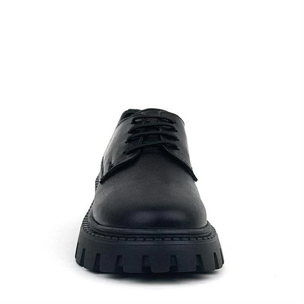 Rakerplus Siyah Kırışık Rugan Hakiki Deri Bağcıklı Kız Çocuk Oxford Okul Ayakkabı - 9