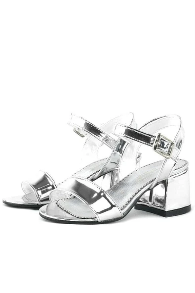 Pony Gümüş Aynalı Kalın Topuklu Kız Çocuk Abiye Ayakkabı - Resim 5