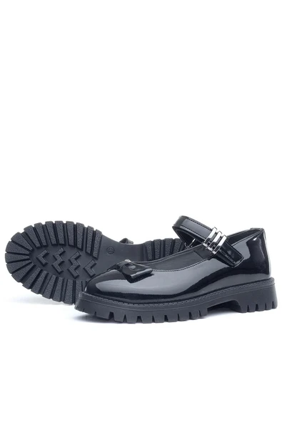 Rakerplus Siyah Rugan Kalın Tabanlı Cırtlı Kız Çocuk Babet Okul Ayakkabı - 7