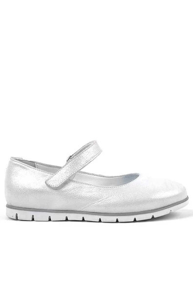 Rakerplus Hakiki Deri Gümüş Cırtlı Kız Çocuk Babet - Resim 2