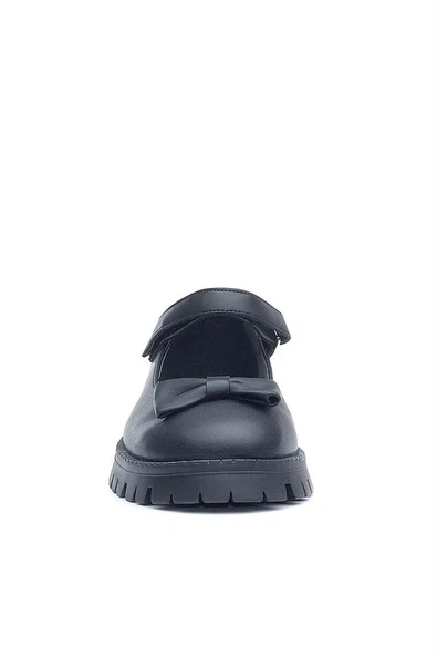 Rakerplus Siyah Mat Kalın Tabanlı Cırtlı Kız Çocuk Babet - Resim 4