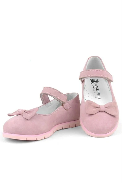 Rakerplus Hakiki Deri Pembe Fiyonklu Cırtlı Kız Çocuk Babet - Resim 6