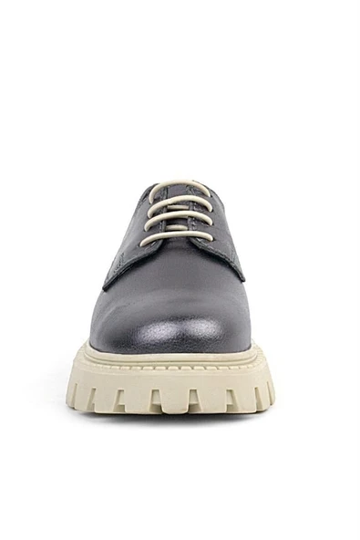 Rakerplus Platin Hakiki Deri Bağcıklı Kız Çocuk Oxford Okul Ayakkabı - 10