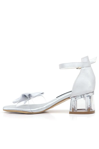 Jessie Gümüş Saten Kurdeleli Kız Çocuk Topuklu Ayakkabı - Resim 3