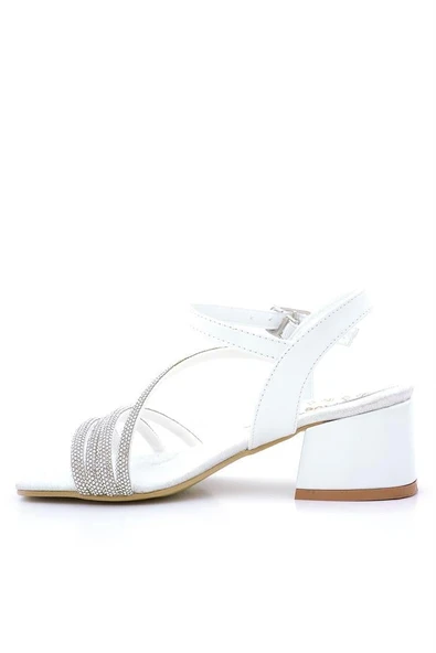 Moana Beyaz Taş Detaylı Kız Çocuk Topuklu Abiye Ayakkabı - Resim 3