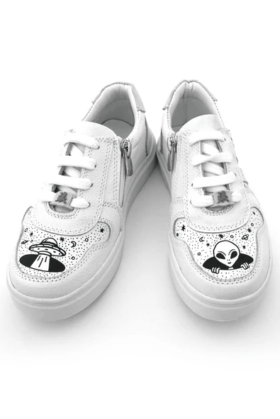 Rakerplus Tbons Özel Tasarım Hakiki Deri Beyaz Bağcıklı Fermuarlı Çocuk Ayakkabı - Resim 9