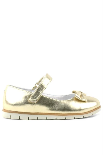 Rakerplus Hakiki Deri Gold Fiyonklu Cırtlı Kız Çocuk Babet - Resim 2