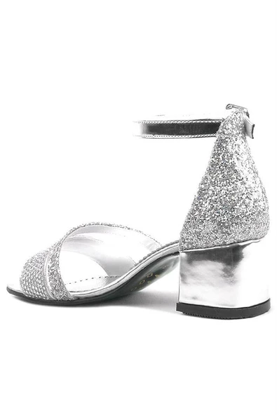 Anna Gümüş Simli Kalın Topuklu Bantlı Kız Çocuk Abiye Ayakkabı - Resim 12