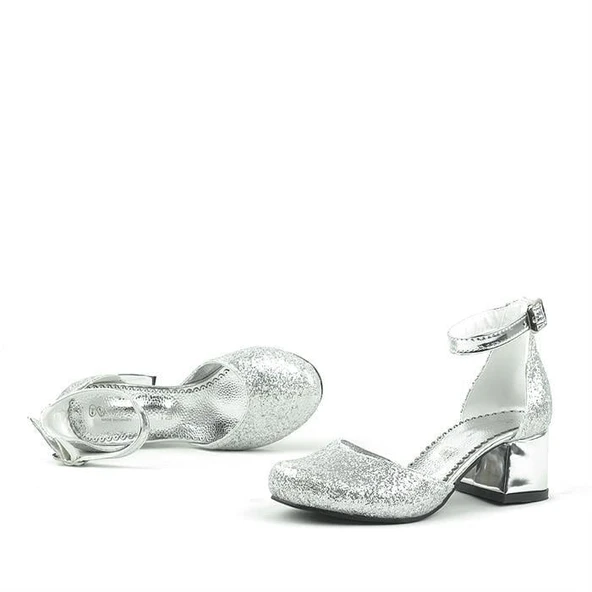Merida Gümüş Kalın Topuklu Kız Çocuk Topuklu Ayakkabı - Resim 7
