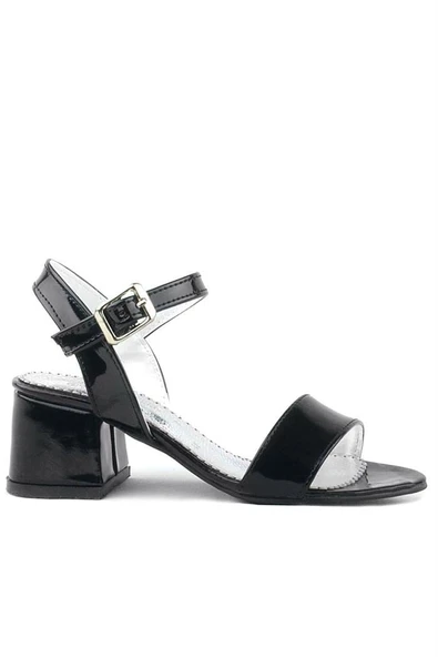 Pony Siyah Rugan Kalın Topuklu Kız Çocuk Abiye Ayakkabı - Resim 3