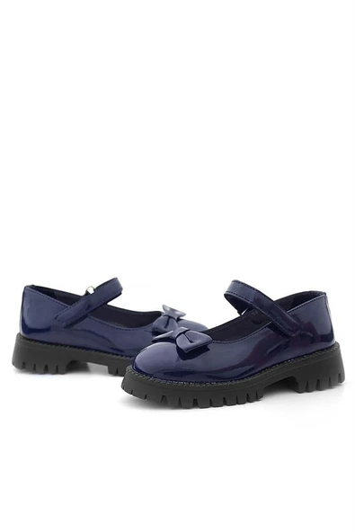 Rakerplus Lacivert Rugan Kalın Tabanlı Cırtlı Kız Çocuk Babet - Resim 8